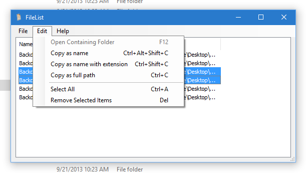 Filelist Application Window